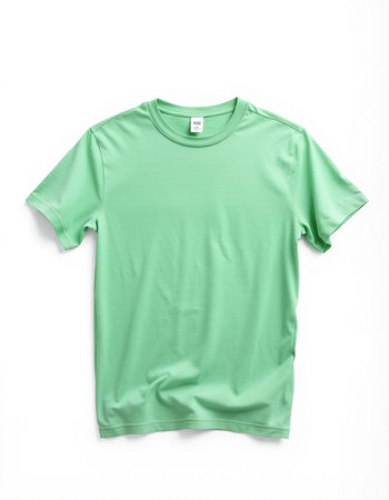 Green t-shirt isolated on white background. Clipping path included.の写真素材