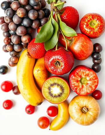 Fresh fruits and berries isolated on white background. Healthy food concept.の写真素材