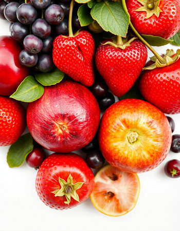 Fresh fruits and berries on a white background, close-up.の写真素材