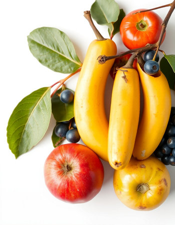 Fresh fruits and vegetables isolated on a white background. Healthy food.の写真素材