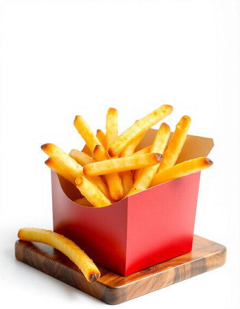 French fries in a red box on a white background. Isolated
