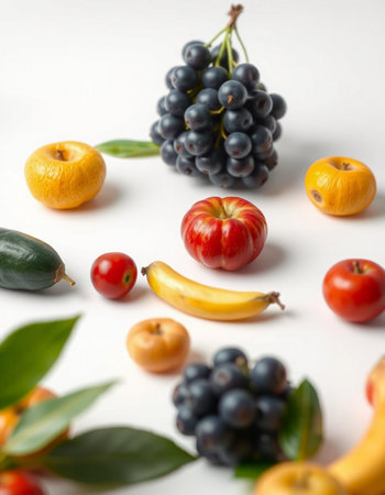Fruits and vegetables on a white background. Healthy food concept.の写真素材