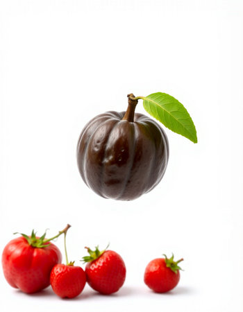 strawberry and cherry isolated on a white background. studio shotの写真素材