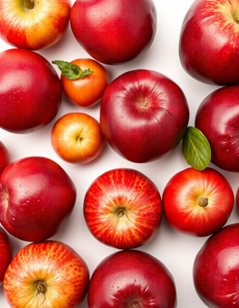 Red apples on a white background. Top view. Flat lay.の写真素材
