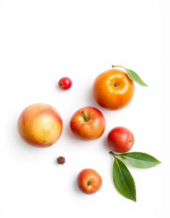 Ripe apricots and plums on a white background.の写真素材