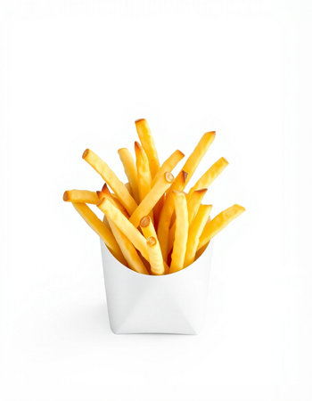 French fries in paper box isolated on white background with clipping path.