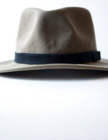 Men's hat on a white background. Shallow depth of field.の写真素材