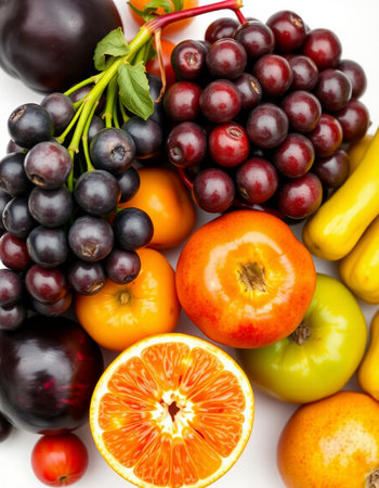 Fruits and vegetables isolated on a white background. Healthy food.の写真素材