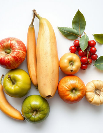 Fruits and vegetables on a white background. Healthy food concept.の写真素材