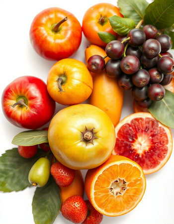 Fresh fruits and vegetables isolated on a white background. Healthy food.