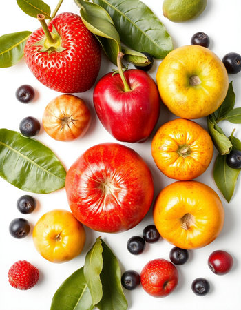 Fresh fruits and berries on a white background. Healthy food concept.の写真素材