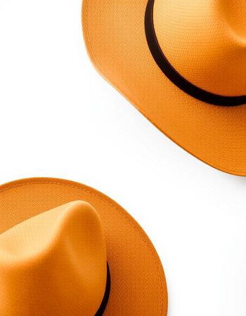 Orange hat isolated on white background with copy space for your text.の写真素材