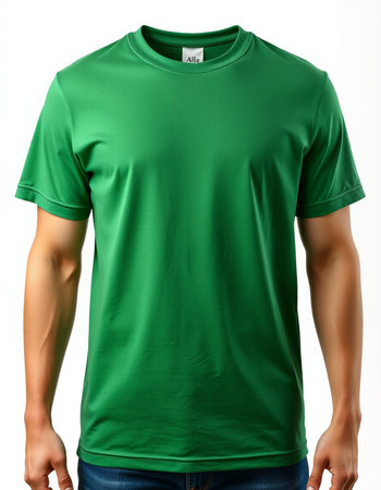 Men's t-shirt on a mannequin isolated on white backgroundの写真素材