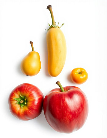 Fresh fruits and vegetables isolated on white background. Healthy food concept.の写真素材