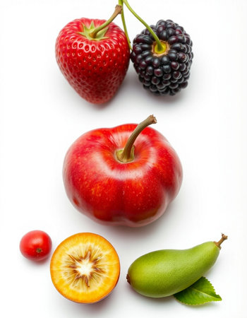 Fruits and berries on a white background. Healthy eating concept.
