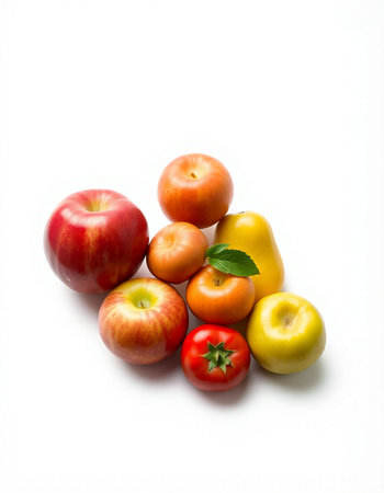 tomatoes and apples isolated on a white background. studio shot.の写真素材