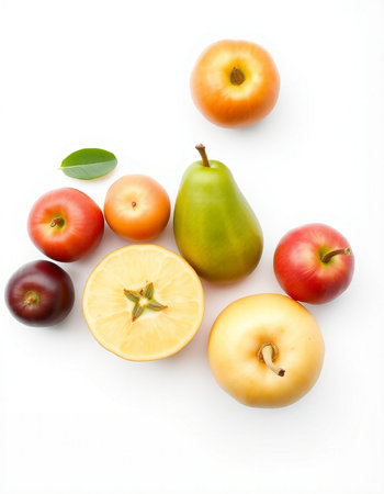Fruits isolated on white background. Apple, pear, plumsの写真素材
