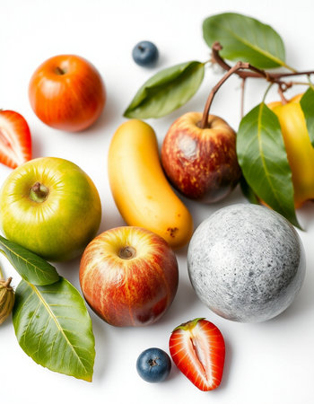 Fruits and vegetables on a white background. Healthy food concept.の写真素材
