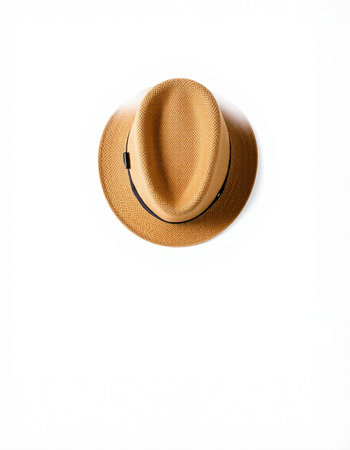 Brown hat isolated on white background. Top view. Flat lay.
