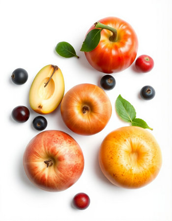Fresh fruits and berries isolated on white background. Healthy food concept.