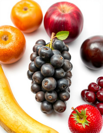 Fruits and berries isolated on white background. Healthy food concept.の写真素材