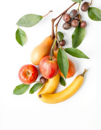 Fruits on a white background. Flat lay, top view.の写真素材