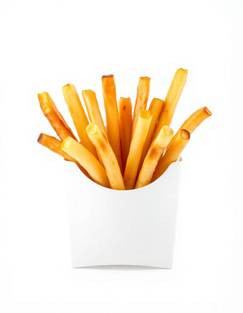 Crispy bread sticks in paper box isolated on white background.