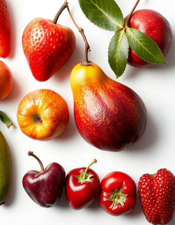 Fruits on a white background, top view. Flat lay.の写真素材