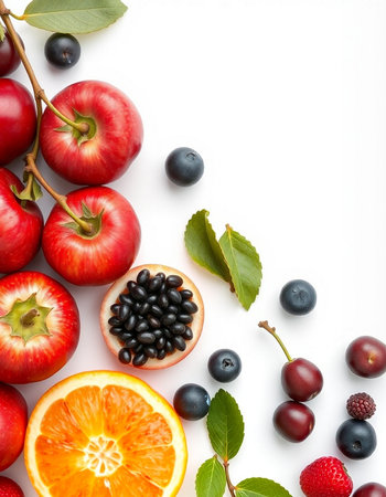Fresh fruits and berries isolated on white background. Healthy food concept.の写真素材