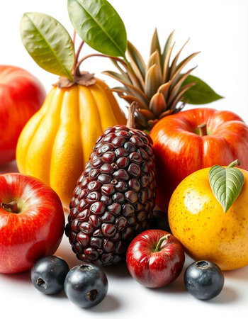 Fruits and vegetables isolated on white background. Healthy eating concept.の写真素材