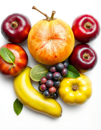 Fruits and vegetables isolated on a white background. Healthy food.の写真素材