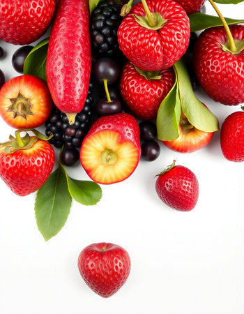 Fresh berries isolated on white background. Strawberry, raspberry, blackberry, blueberry, black...