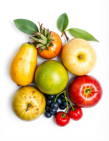Fruits isolated on a white background. Top view.