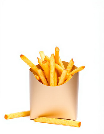 French fries in paper box isolated on white background with clipping path.