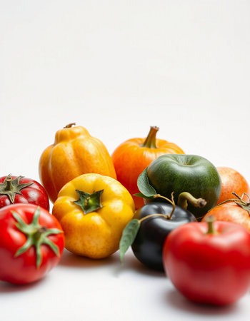 Fresh vegetables isolated on white background. Healthy eating concept. Selective focus.の写真素材