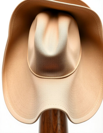 close up of a beige cowboy hat on a white background.の写真素材