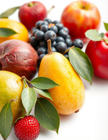 Fruits and berries on a white background. Shallow dof.の写真素材