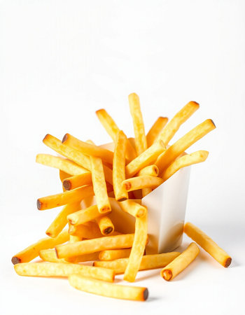 French fries on white background. Selective focus. Shallow depth of fieldの写真素材