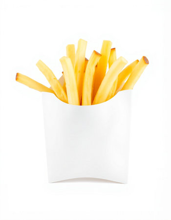 French fries in paper box isolated on white background with clipping path.