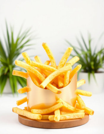 French fries in a basket on a white background. Selective focus.の写真素材