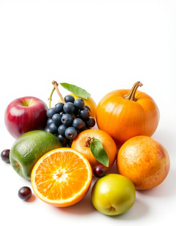 Fruits and vegetables isolated on a white background. Healthy food.の写真素材
