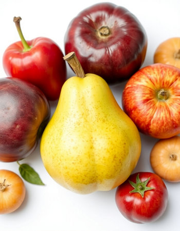Fruits and vegetables on a white background. Healthy food concept.