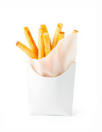 French fries in paper box isolated on white background, clipping path included