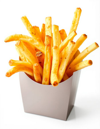 French fries in paper box isolated on white background with clipping path.