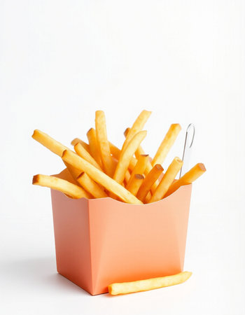 French fries in a box isolated on white background. Selective focus.