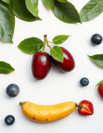 Fruits and berries on a white background. Healthy food concept.の写真素材