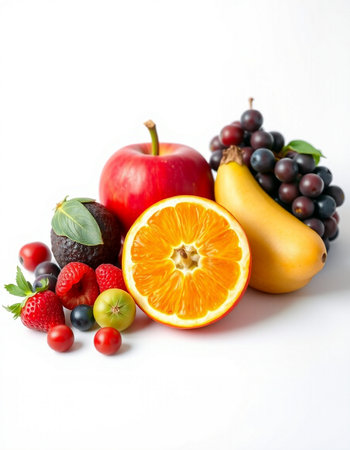 Fruits and berries on a white background. Healthy eating concept.の写真素材