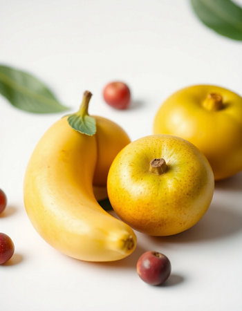 Fruits on a white background, close-up, selective focus.の写真素材