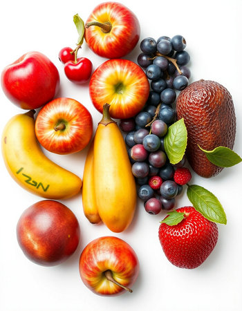 Fruits isolated on white background. Healthy food concept. Top view.の写真素材