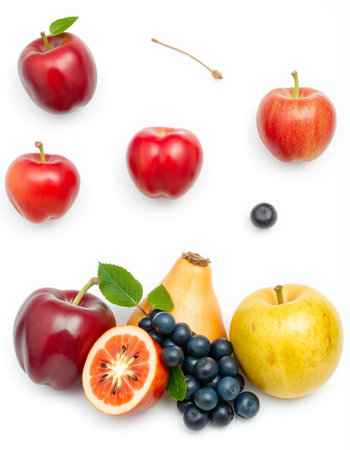 Fruits and berries on a white background. Healthy food concept.の写真素材